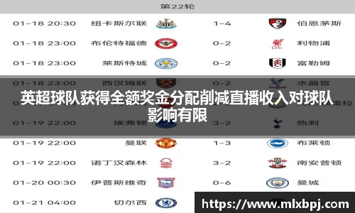 英超球队获得全额奖金分配削减直播收入对球队影响有限